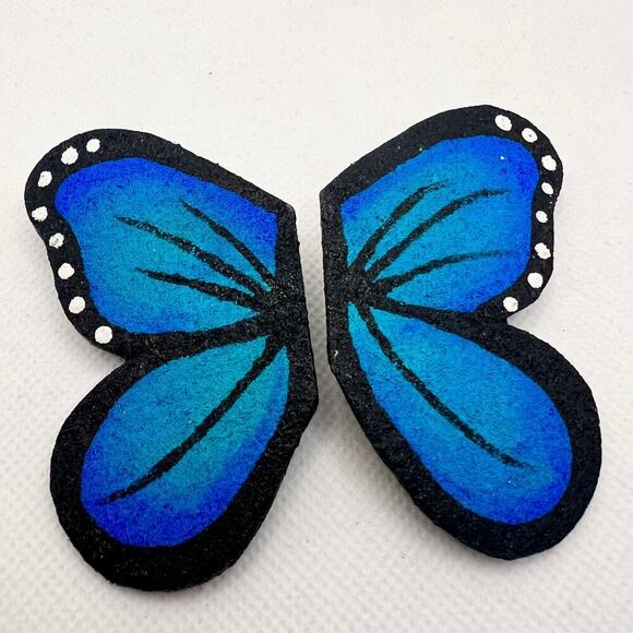 Handmade Large Dramatic Vibrant Butterfly Wing Statement Post Earrings - Picture 2 of 6
